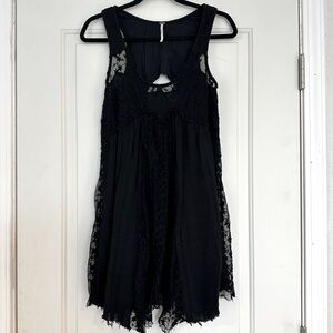 Free People Dress Lace Raw Asymmetrical Hem Black Size XS